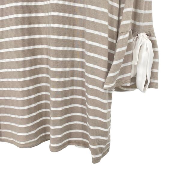 PROMESA Striped Bow Tie Bell Sleeve Top Gray White Size Medium - Picture 4 of 7